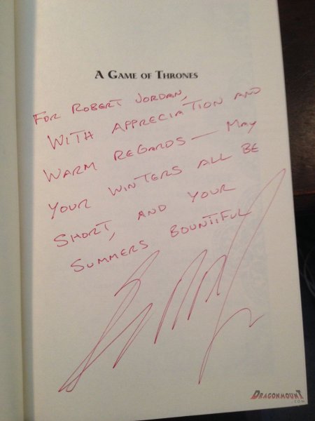 Robert Jordan's signed copy of A Game of Thrones by George R.R. Martin